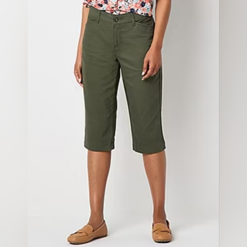 St. John's Bay Womens Secretly Slender Mid-Rise Capri Pants Sz 4 Oregano